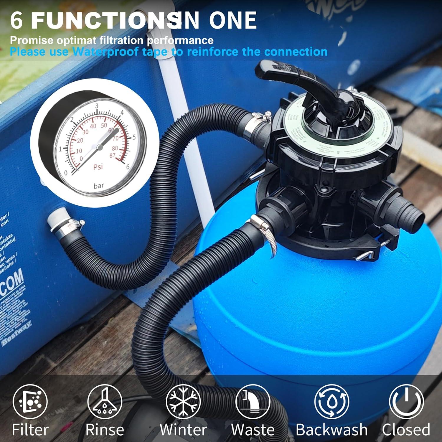 imageFOTING 16quot Sand Filter Pump for Above Ground Pool with Timer 1HP Max 4500GPH for Pools Up to 18000GAL 1HP 6Way Valve Enhanced Circulation for CrystalClear Pool3000GPH12in