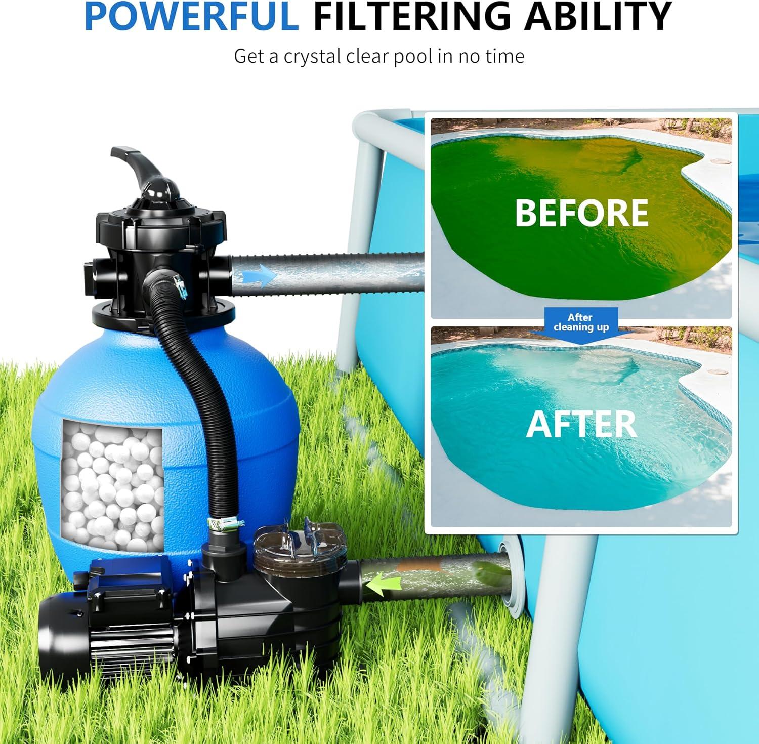 imageFOTING 16quot Sand Filter Pump for Above Ground Pool with Timer 1HP Max 4500GPH for Pools Up to 18000GAL 1HP 6Way Valve Enhanced Circulation for CrystalClear Pool3000GPH12in