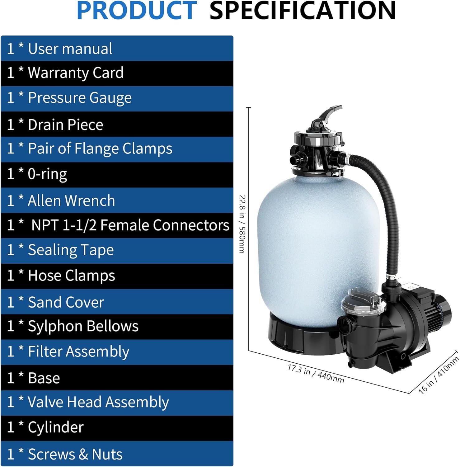 imageFOTING 16quot Sand Filter Pump for Above Ground Pool with Timer 1HP Max 4500GPH for Pools Up to 18000GAL 1HP 6Way Valve Enhanced Circulation for CrystalClear Pool4500GPH16in