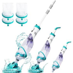 image2025Upgraded Cordless Pool Vacuum for Above Ground Handheld Pool Spa Vacuum Cleaner for Inground Pools Hot Tub Rechargeable 60quot Extendable Pole up to 195 GPM for Leaves Debris Shallow StepsGREEN