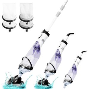 image2025Upgraded Cordless Pool Vacuum for Above Ground Handheld Pool Spa Vacuum Cleaner for Inground Pools Hot Tub Rechargeable 60quot Extendable Pole up to 195 GPM for Leaves Debris Shallow StepsBLACK