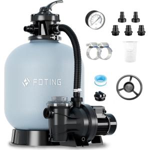 imageFOTING 12quot Sand Filter Pump for Above Ground Pool with Timer 12 HP 3000GPH Swimming Pumps System ampamp Filters for Pools Up to 8000GAL 6Way Valve Enhanced Circulation for CrystalClear Pool4500GPH16in