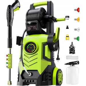 imageFOTING 2025Upgraded Electric Pressure Washer with Adjustable Touch Screen 5000PSI 33GPM8 Level 4 Quick Connect NozzlesInlet HoseampampFilterampampFoam Cannon for CarsFencesDrivewaysHome CleaningYELLOW