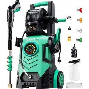 imageFOTING 2025Upgraded Electric Pressure Washer with Adjustable Touch Screen 5000PSI 33GPM8 Level 4 Quick Connect NozzlesInlet HoseampampFilterampampFoam Cannon for CarsFencesDrivewaysHome CleaningGREEN