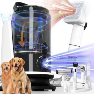 imageFOTING 8 in 1 Dog Grooming Vacuum ampamp Dryer Kit Dog Vacuum for Shedding Grooming with 3L Dust Cup Touchscreen Adjustable Speed Temperature Control Clippers Brush Pet Grooming Vacuum for Dogs at HomeLarge