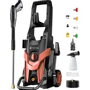 imageFOTING Electric Pressure Washer 4300 PSI 28 GPM Power Washer 58FT Total Long with 4 Quick Connect Nozzles Inlet Hose ampamp Filterampamp Foam Cannon for CarsFencesDrivewaysHome CleaningRED