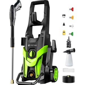 imageFOTING Electric Pressure Washer 4300 PSI 28 GPM Power Washer 58FT Total Long with 4 Quick Connect Nozzles Inlet Hose ampamp Filterampamp Foam Cannon for CarsFencesDrivewaysHome CleaningGREEN