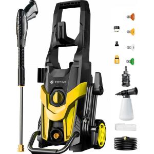 imageFOTING Electric Pressure Washer 4300 PSI 28 GPM Power Washer 58FT Total Long with 4 Quick Connect Nozzles Inlet Hose ampamp Filterampamp Foam Cannon for CarsFencesDrivewaysHome CleaningYELLOW