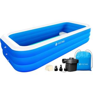 imageFOTING Inflatable Pool for Adults with PumpCarrying Bag ampampInflatable Seat 120quot x 72quot x 22quot FullSized Blow Up Durable Thickened Above Ground Family Pool Large Swimming Pools for Backyard Lawn Summer120 X 72 X 22 with Seat