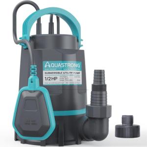 imageAquastrong Sump Pump 1 HP 4500 GPH Submersible Water Pump Thermoplastic Portable Utility Pump High Flow Water Removal for Swimming Pool Garden Pond Basement Window Wells with 10ft Long Power Cord12 HP Sump Pump with Float