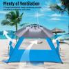 imageWhiteFang Deluxe Pop Up Beach Tent Sun Shade Shelter for 3456 Person UV Protection Extendable Floor with 3 Ventilating Windows Plus Carrying Bag Stakes and Guy LinesBlue Gray