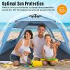 imageWhiteFang Deluxe Pop Up Beach Tent Sun Shade Shelter for 3456 Person UV Protection Extendable Floor with 3 Ventilating Windows Plus Carrying Bag Stakes and Guy LinesLight Blue