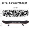 imageWhiteFang Skateboards for Beginners Complete Skateboard 31 x 788 7 Layer Canadian Maple Double Kick Concave Standard and Tricks Skateboards for Kids and BeginnersLetters