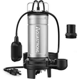 imageAquastrong 1HP Sewage Grinder Pump Stainless Steel 115V Automatic Float Switch Submersible EffluentSump Pump for Sump Basin 2 NPT Discharge