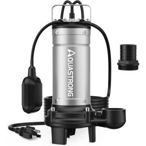imageAquastrong 1HP Sewage Grinder Pump Stainless Steel 115V Automatic Float Switch Submersible EffluentSump Pump for Sump Basin Basement Residential Sewage 2 NPT Discharge1HP 5283GPH