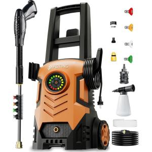 imageFOTING Electric Pressure WasherAdjustable Touch Screen 5000PSI 33GPM8 Level 58Total Long 4 Quick Connect NozzlesInlet HoseampampFilterampampFoam Cannon for CarsFencesDrivewaysHome CleaningYellowRED
