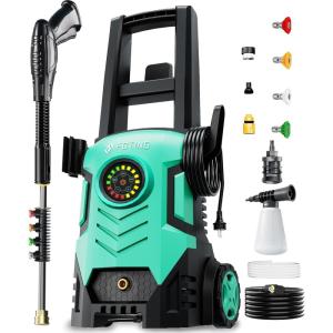 imageFOTING Electric Pressure WasherAdjustable Touch Screen 5000PSI 33GPM8 Level 58Total Long 4 Quick Connect NozzlesInlet HoseampampFilterampampFoam Cannon for CarsFencesDrivewaysHome CleaningYellowGREEN