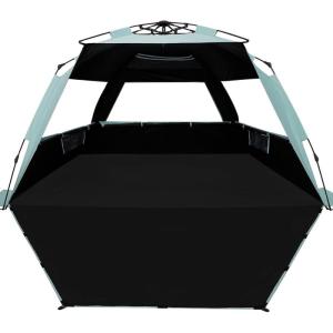 imageWhiteFang Deluxe Pop Up Beach Tent Sun Shade Shelter for 3456 Person UV Protection Extendable Floor with 3 Ventilating Windows Plus Carrying Bag Stakes and Guy LinesBlackout ShelterMint Green