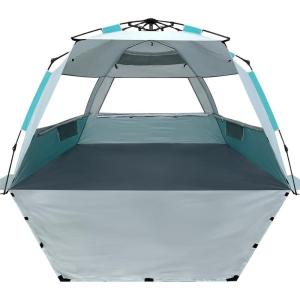 imageWhiteFang Deluxe Pop Up Beach Tent Sun Shade Shelter for 3456 Person UV Protection Extendable Floor with 3 Ventilating Windows Plus Carrying Bag Stakes and Guy LinesMint Beige