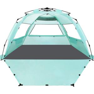 imageWhiteFang Deluxe Pop Up Beach Tent Sun Shade Shelter for 3456 Person UV Protection Extendable Floor with 3 Ventilating Windows Plus Carrying Bag Stakes and Guy LinesMint Green