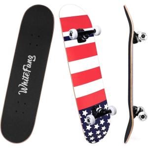 imageWhiteFang Skateboards for Beginners Complete Skateboard 31 x 788 7 Layer Canadian Maple Double Kick Concave Standard and Tricks Skateboards for Kids and BeginnersGreatUS