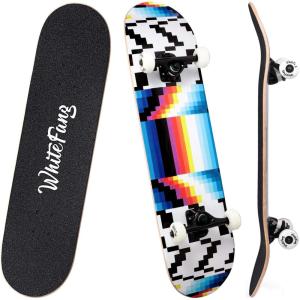 imageWhiteFang Skateboards for Beginners Complete Skateboard 31 x 788 7 Layer Canadian Maple Double Kick Concave Standard and Tricks Skateboards for Kids and BeginnersTesting
