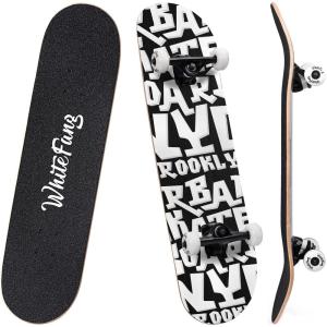 imageWhiteFang Skateboards for Beginners Complete Skateboard 31 x 788 7 Layer Canadian Maple Double Kick Concave Standard and Tricks Skateboards for Kids and BeginnersLetters