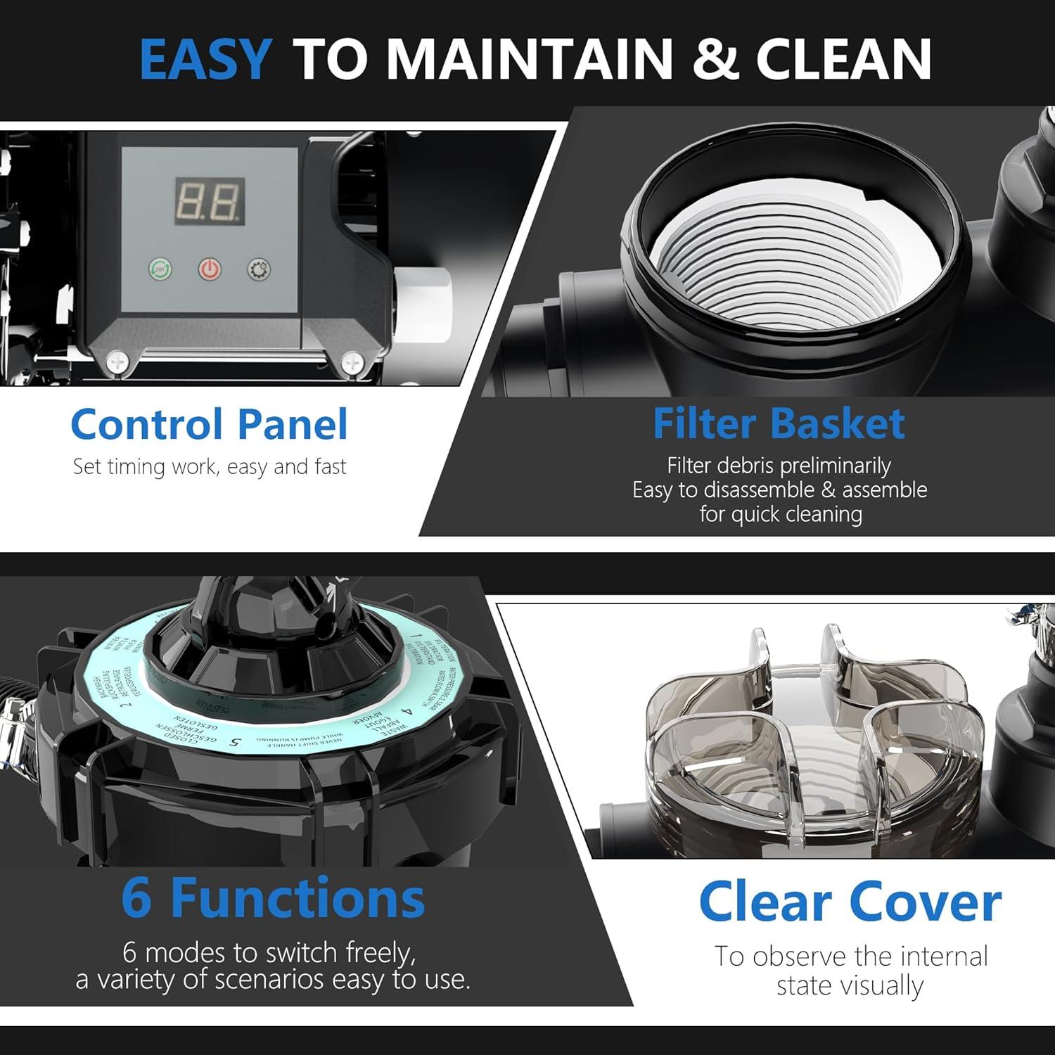 imageFOTING Sand Filter Pump for Above Ground Pool with Timer 13in 1 HP Max 3800GPH for Pools Up to 13000GAL 6Way Valve Enhanced Circulation for CrystalClear Pool3800GPH13in