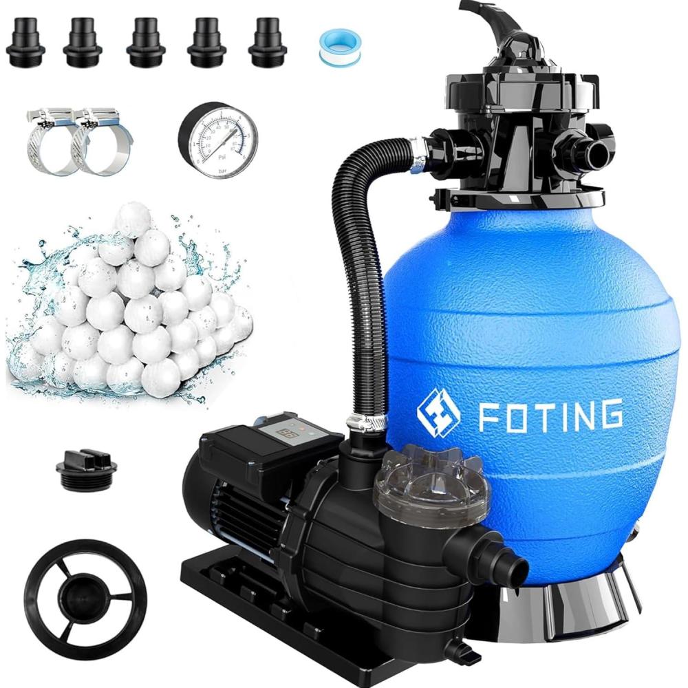 imageFOTING Sand Filter Pump for Above Ground Pool with Timer 13in 1 HP Max 3800GPH for Pools Up to 13000GAL 6Way Valve Enhanced Circulation for CrystalClear Pool3800GPH13in