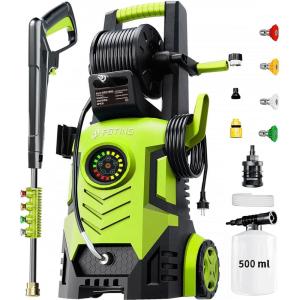 image2025Upgraded Pressure Washer 5000PSI with Adjustable Touch Screen 8 Level 34quot Tall 4 Quick Connect NozzlesInlet HoseampampFilterampamp500mlFoam Cannon for CarsFencesDrivewaysHome CleaningRedYellow