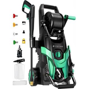 imageFOTING Power Pressure Washer with 4 Quick Connect NozzlesInlet Hose ampamp Filter Foam Cannon for CarsFencesDrivewaysPatiosHome CleaningGreenNavy Blue