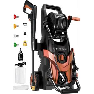imageFOTING Power Pressure Washer with 4 Quick Connect NozzlesInlet Hose ampamp Filter Foam Cannon for CarsFencesDrivewaysPatiosHome CleaningGreenRed