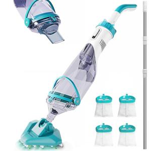 imagePool Vacuum for Above Ground Pool 195 GPM with 60quot Extendable Pole Running time up to 1H Handheld Cordless Rechargeable Spa Vacuum Cleaner for Inground Pools Hot Tub Leaves Debris Shallow StepsGreen