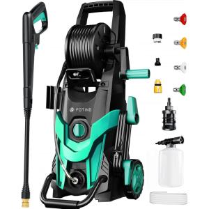 imagePower Pressure Washer 4500Psi with 4 Quick Connect Nozzles Inlet Hose ampamp FilterampampFoam Cannon for CarsFencesDrivewaysHome CleaningGreenBlue