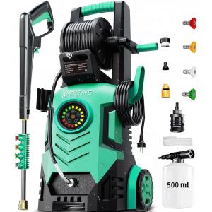 image2025Upgraded Pressure Washer 5000PSI with Adj8Level Touch Screen 34quot Tall Power Washer 4 Quick Connect Nozzles Inlet HoseampampFilterampamp500mlFoam Cannon for CarsFencesDrivewaysHome Cleaning GreenGreen
