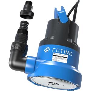 image2025 FOTING Portable Sump Pump Water Pump 1215GPH14HP25ft Power Cord for Garden PondBasement Pool Drainage and Hot TubThermoplastic Submersible Pump Lowest Sucking Level 15inch12 HP 2450 GPH