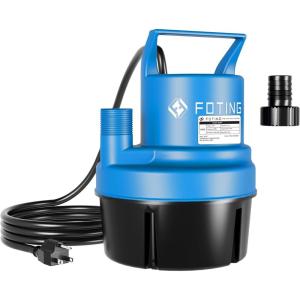 image2025 FOTING Portable Sump Pump Water Pump 1215GPH14HP25ft Power Cord for Garden PondBasement Pool Drainage and Hot TubThermoplastic Submersible Pump Lowest Sucking Level 15inch14HP 1215GPH