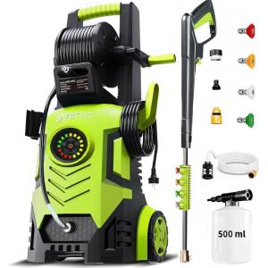 image2025Upgraded Pressure Washer 5000PSI with Adj8Level Touch Screen 34quot Tall Power Washer 4 Quick Connect Nozzles Inlet HoseampampFilterampamp500mlFoam Cannon for CarsFencesDrivewaysHome Cleaning BlueGreen
