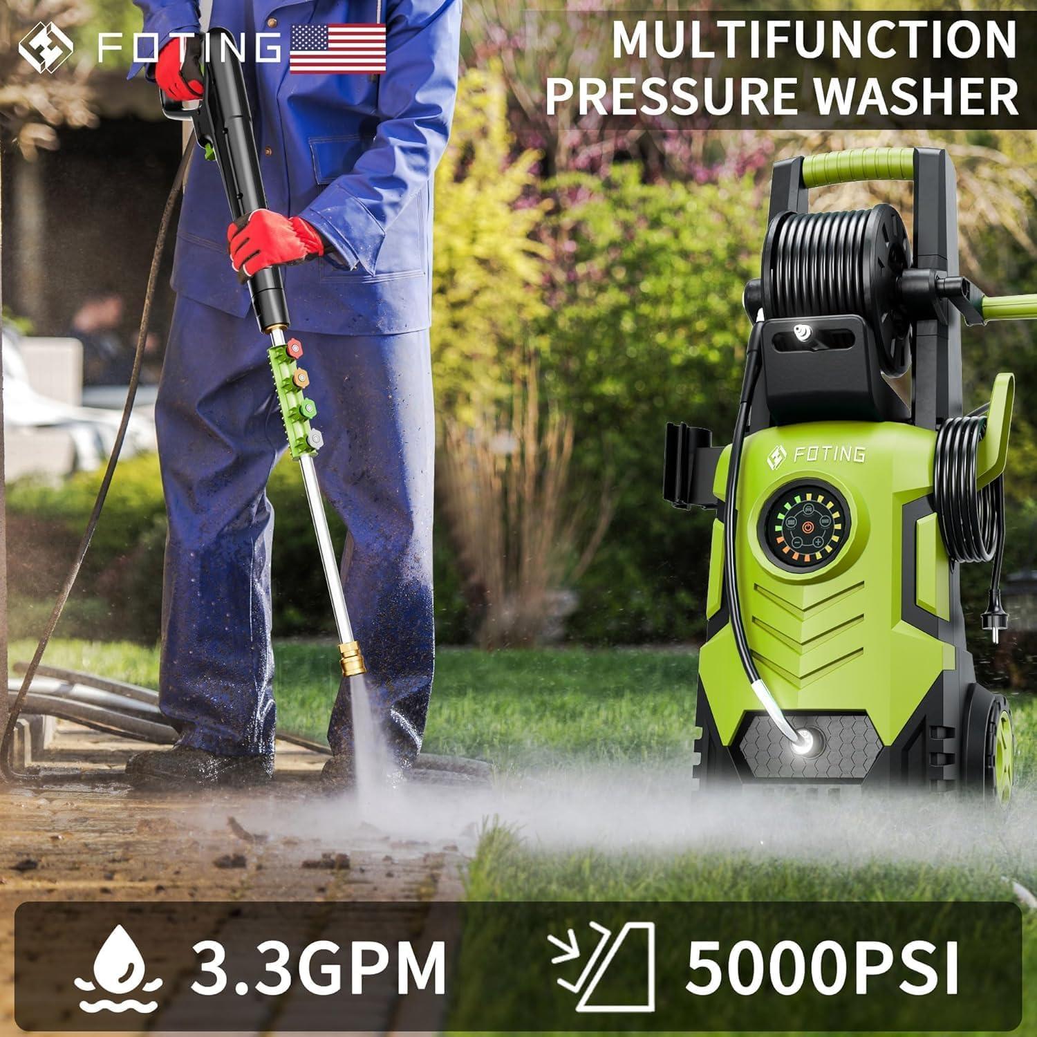 image2025Upgraded Pressure Washer 5000PSI with Adjustable Touch Screen 8 Level 34quot Tall 4 Quick Connect NozzlesInlet HoseampampFilterampamp500mlFoam Cannon for CarsFencesDrivewaysHome CleaningYellowYellow