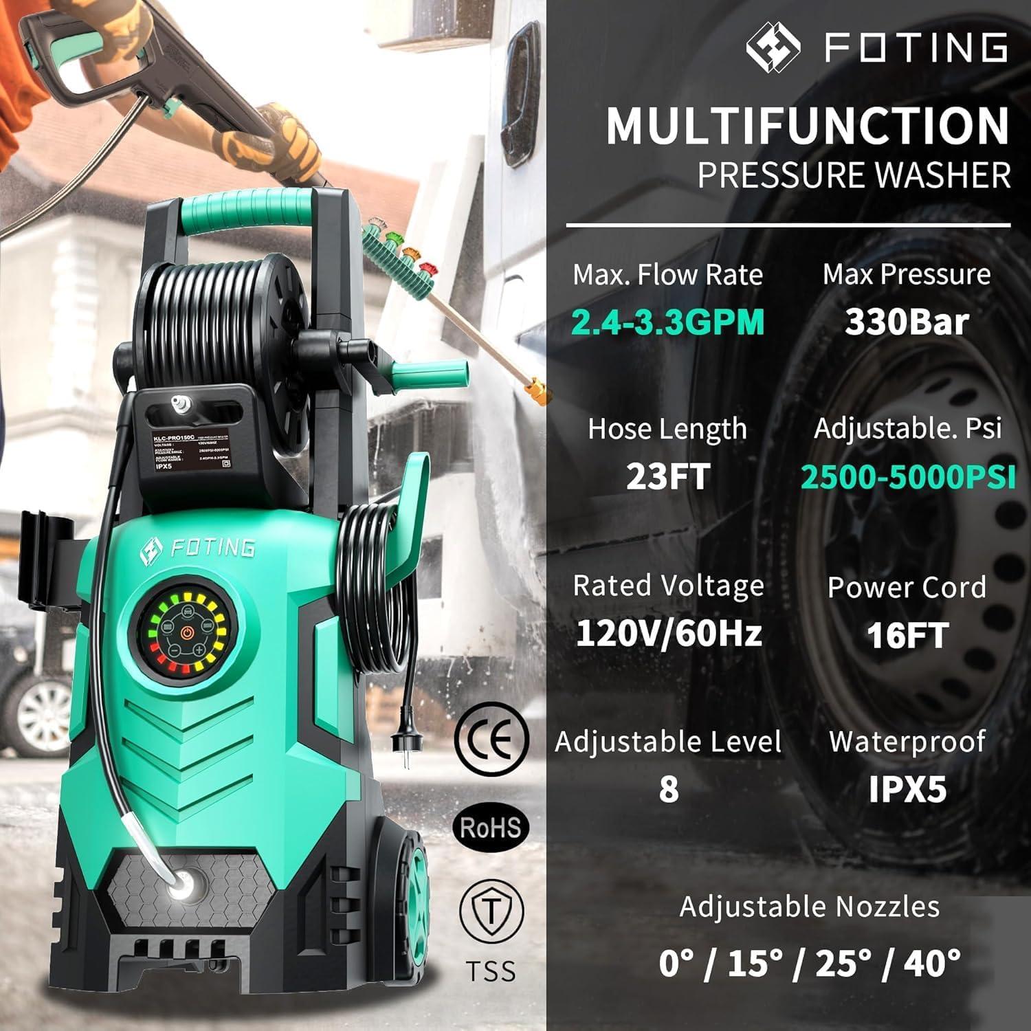 image2025Upgraded Pressure Washer 5000PSI with Adjustable Touch Screen 8 Level 34quot Tall 4 Quick Connect NozzlesInlet HoseampampFilterampamp500mlFoam Cannon for CarsFencesDrivewaysHome CleaningYellowGreen