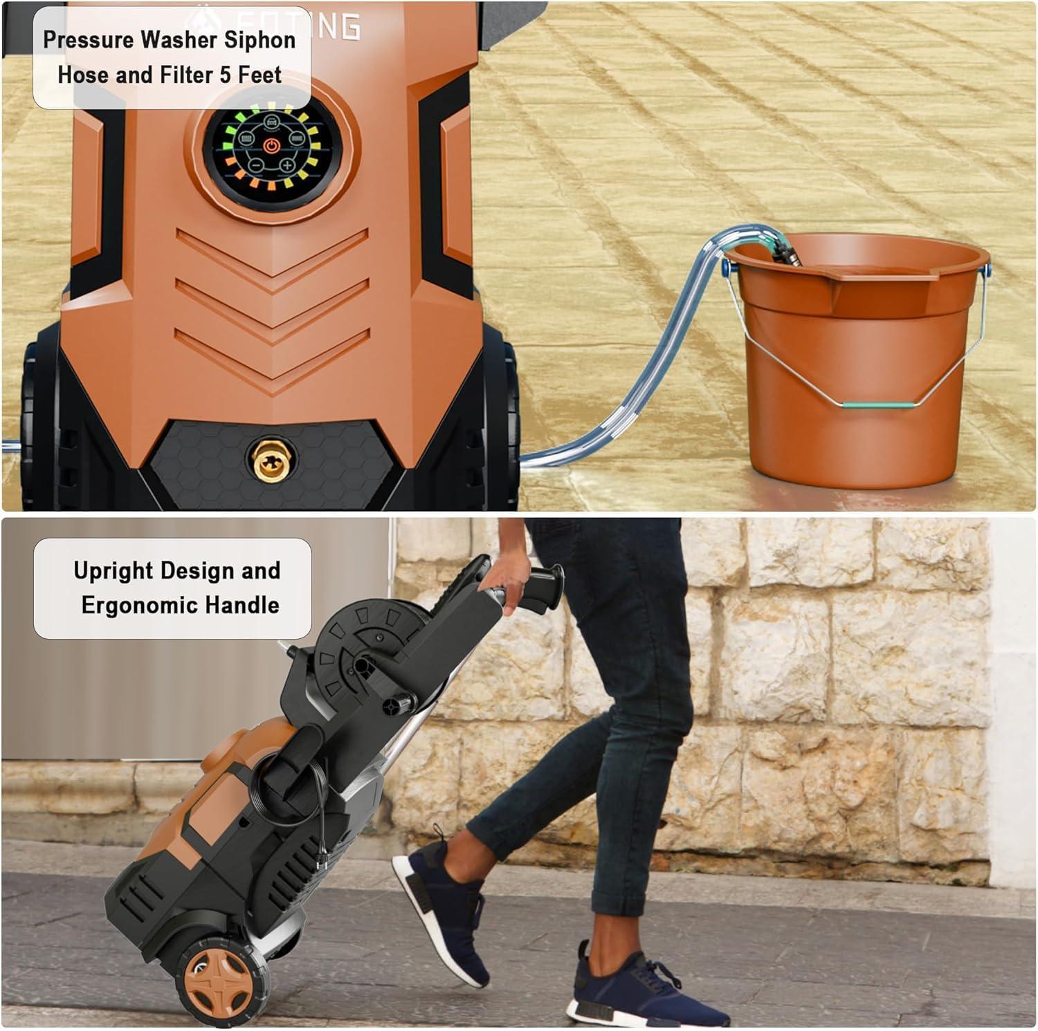 image2025Upgraded Pressure Washer 5000PSI with Adjustable Touch Screen 8 Level 34quot Tall 4 Quick Connect NozzlesInlet HoseampampFilterampamp500mlFoam Cannon for CarsFencesDrivewaysHome CleaningYellowRed