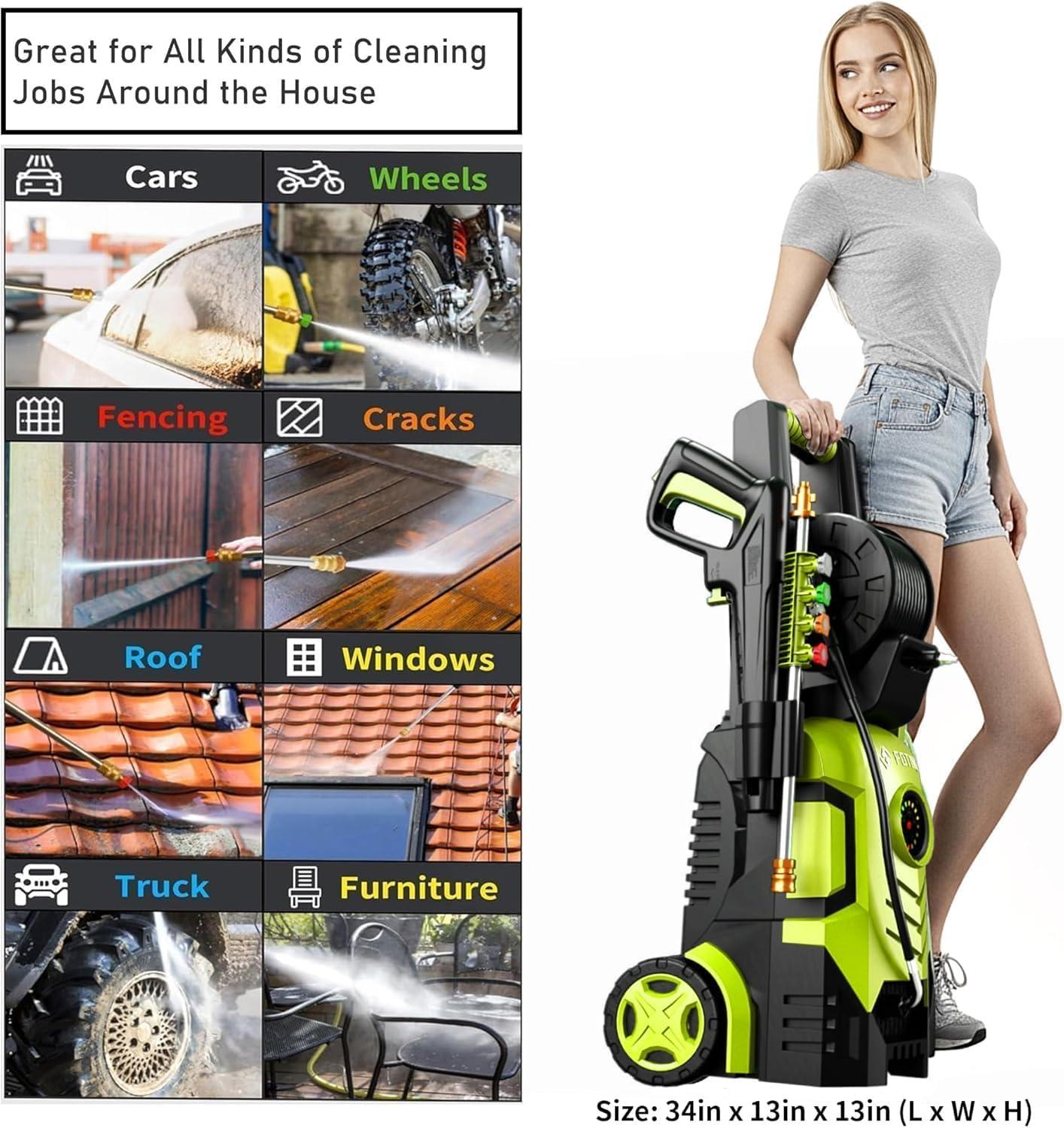 image2025Upgraded Pressure Washer 5000PSI with Adjustable Touch Screen 8 Level 34quot Tall 4 Quick Connect NozzlesInlet HoseampampFilterampamp500mlFoam Cannon for CarsFencesDrivewaysHome CleaningYellowYellow