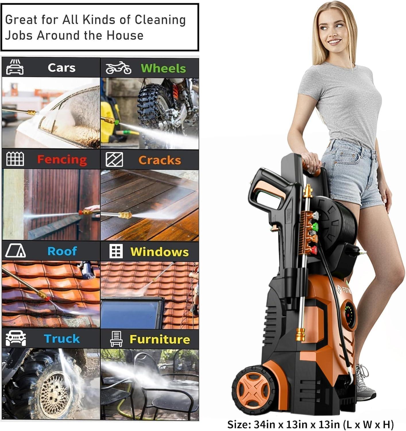 image2025Upgraded Pressure Washer 5000PSI with Adjustable Touch Screen 8 Level 34quot Tall 4 Quick Connect NozzlesInlet HoseampampFilterampamp500mlFoam Cannon for CarsFencesDrivewaysHome CleaningYellowRed