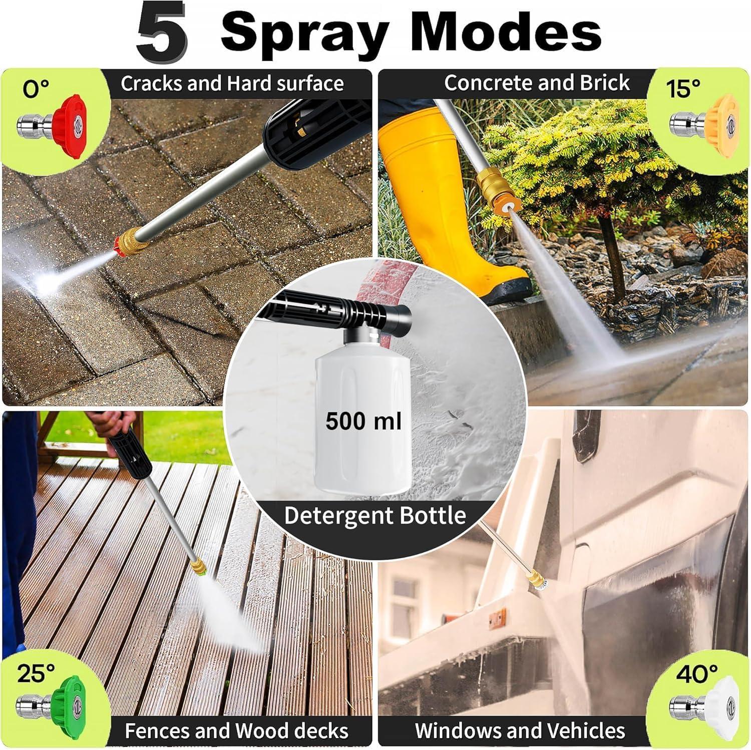 image2025Upgraded Pressure Washer 5000PSI with Adjustable Touch Screen 8 Level 34quot Tall 4 Quick Connect NozzlesInlet HoseampampFilterampamp500mlFoam Cannon for CarsFencesDrivewaysHome CleaningYellowRed