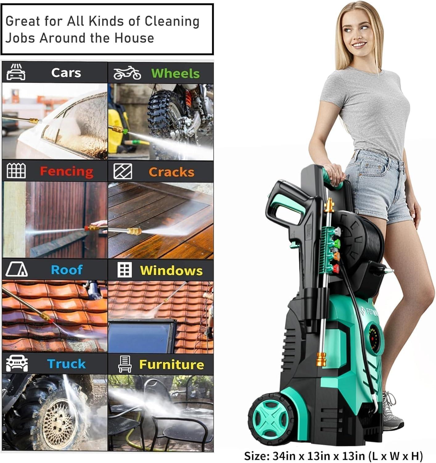 image2025Upgraded Pressure Washer 5000PSI with Adjustable Touch Screen 8 Level 34quot Tall 4 Quick Connect NozzlesInlet HoseampampFilterampamp500mlFoam Cannon for CarsFencesDrivewaysHome CleaningYellowGreen