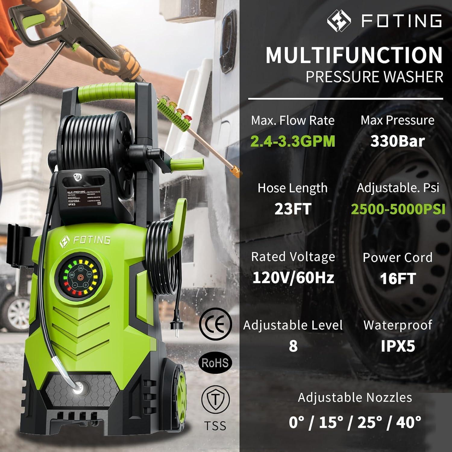 image2025Upgraded Pressure Washer 5000PSI with Adjustable Touch Screen 8 Level 34quot Tall 4 Quick Connect NozzlesInlet HoseampampFilterampamp500mlFoam Cannon for CarsFencesDrivewaysHome CleaningYellowYellow