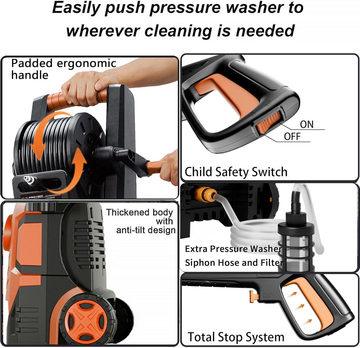 image2025Upgraded Pressure Washer 5000PSI with Adjustable Touch Screen 8 Level 34quot Tall 4 Quick Connect NozzlesInlet HoseampampFilterampamp500mlFoam Cannon for CarsFencesDrivewaysHome CleaningYellowRed