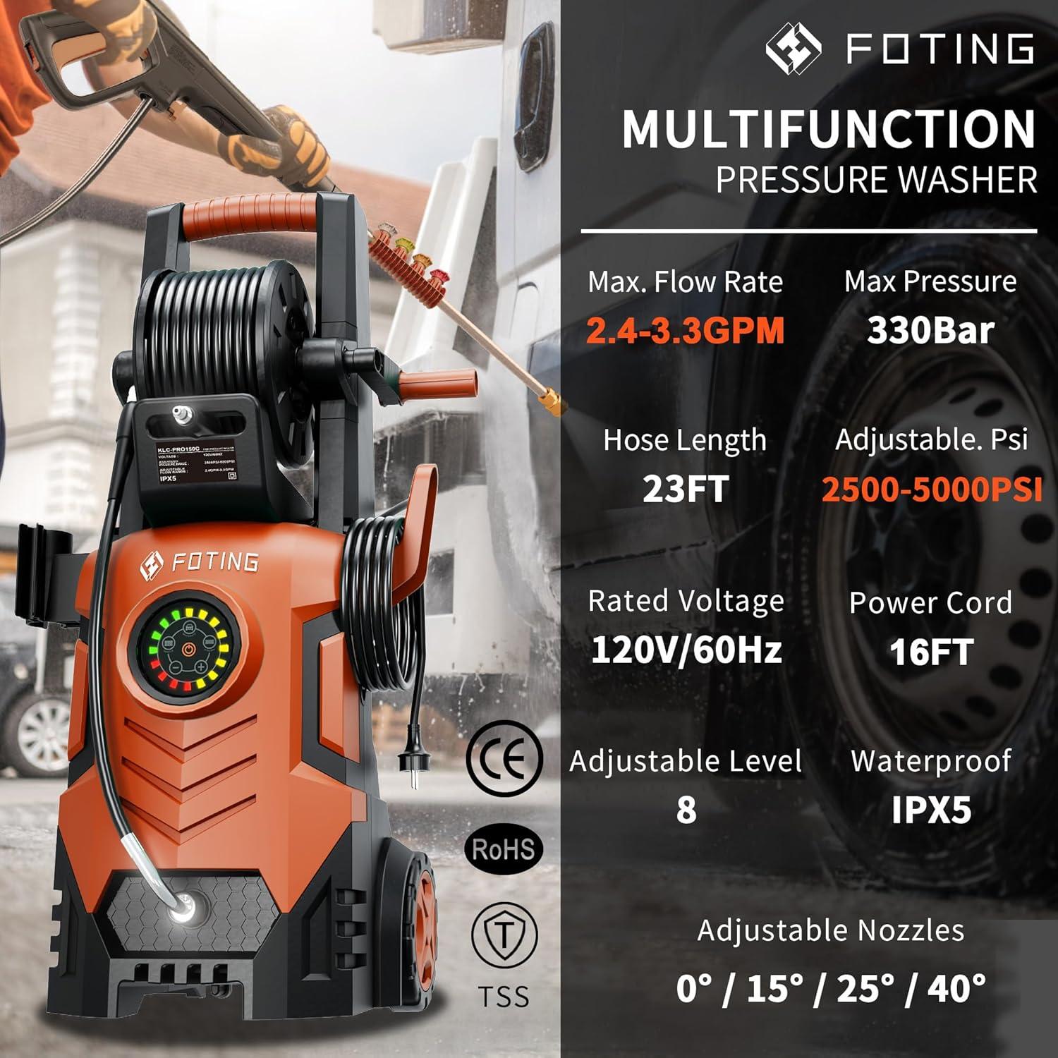 image2025Upgraded Pressure Washer 5000PSI with Adjustable Touch Screen 8 Level 34quot Tall 4 Quick Connect NozzlesInlet HoseampampFilterampamp500mlFoam Cannon for CarsFencesDrivewaysHome CleaningYellowRed