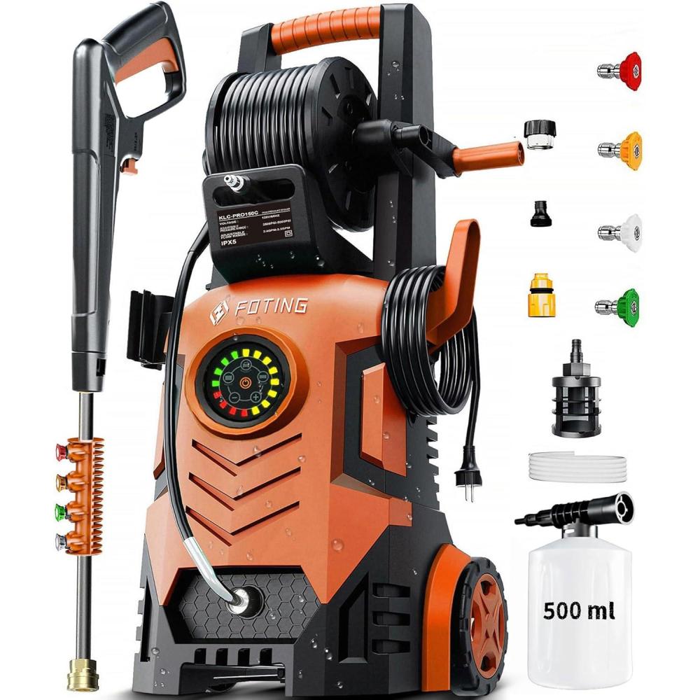image2025Upgraded Pressure Washer 5000PSI with Adjustable Touch Screen 8 Level 34quot Tall 4 Quick Connect NozzlesInlet HoseampampFilterampamp500mlFoam Cannon for CarsFencesDrivewaysHome CleaningYellowRed