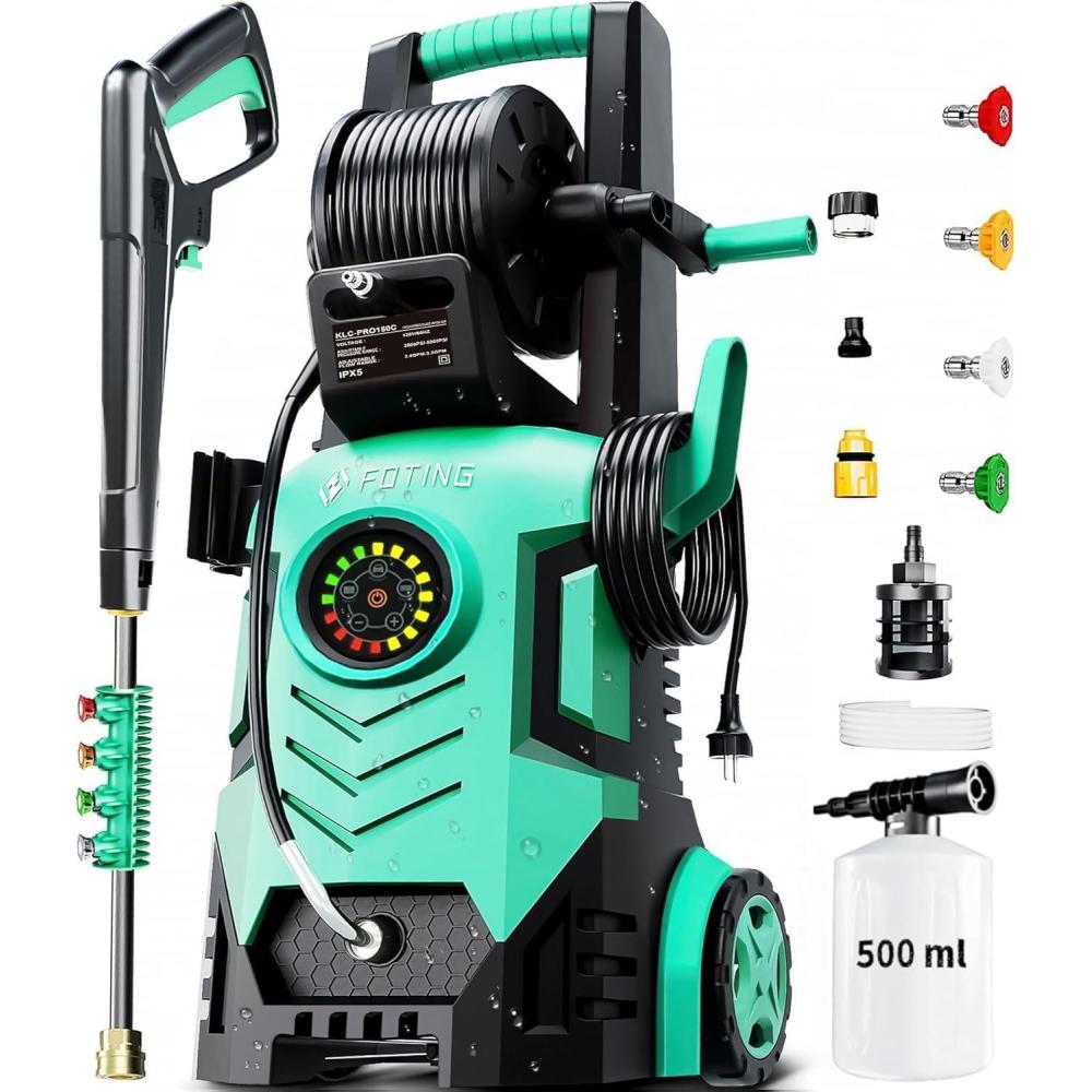 image2025Upgraded Pressure Washer 5000PSI with Adjustable Touch Screen 8 Level 34quot Tall 4 Quick Connect NozzlesInlet HoseampampFilterampamp500mlFoam Cannon for CarsFencesDrivewaysHome CleaningYellowGreen